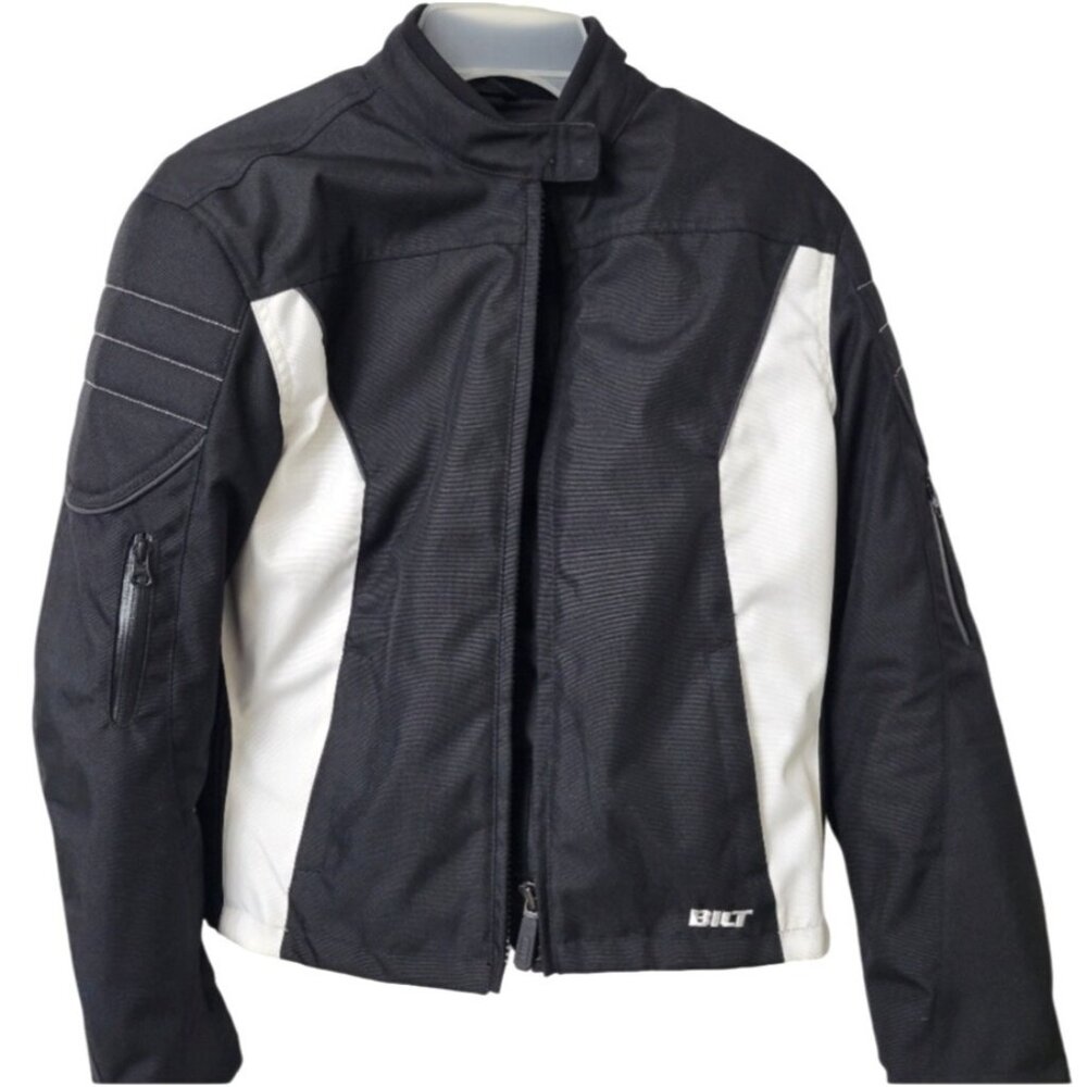Womens Black & White BILT Motorcycle Jacket XS‎ Polyester NWOT